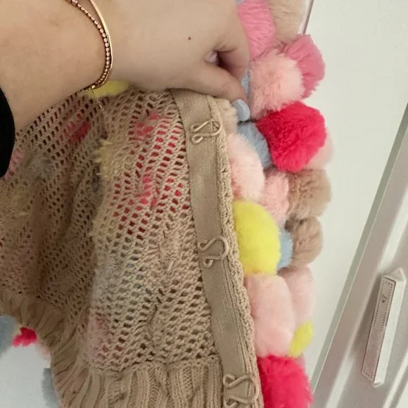 ❌SOLD❌Alice + Olivia Fawn Pompom Cropped Jacket XS/S Multicolor Cardigan Ribbed - Picture 7 of 15
